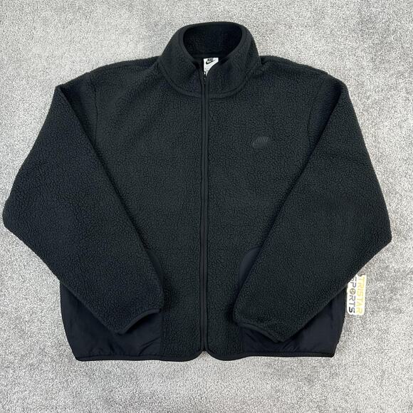 Nike Other - Nike Jacket Mens Small Black Full Zip Faux Fur Sherpa Oversized Fit FB8386-010